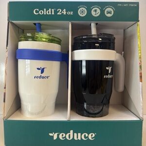 REDUCE 24 oz Tumbler with Handle, Lid & Straw -Vacuum Stainless Steel - 2 Pack